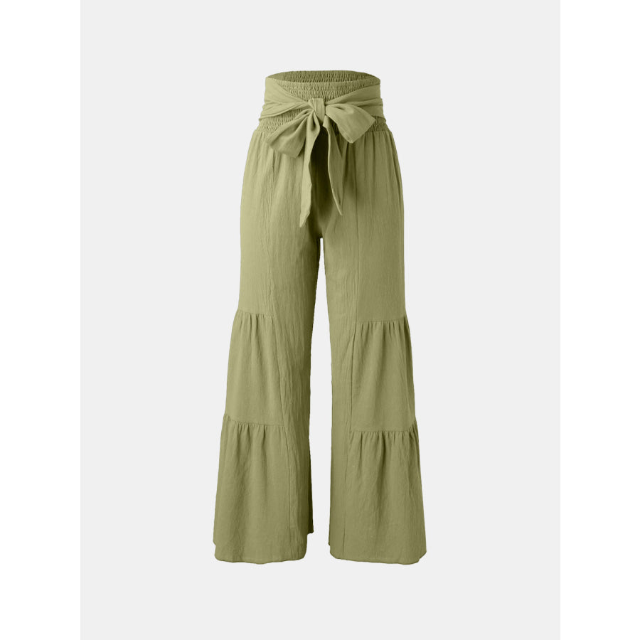 Tied Ruched Wide Leg Pants Moss / S Apparel and Accessories