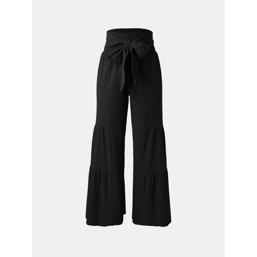 Tied Ruched Wide Leg Pants Apparel and Accessories