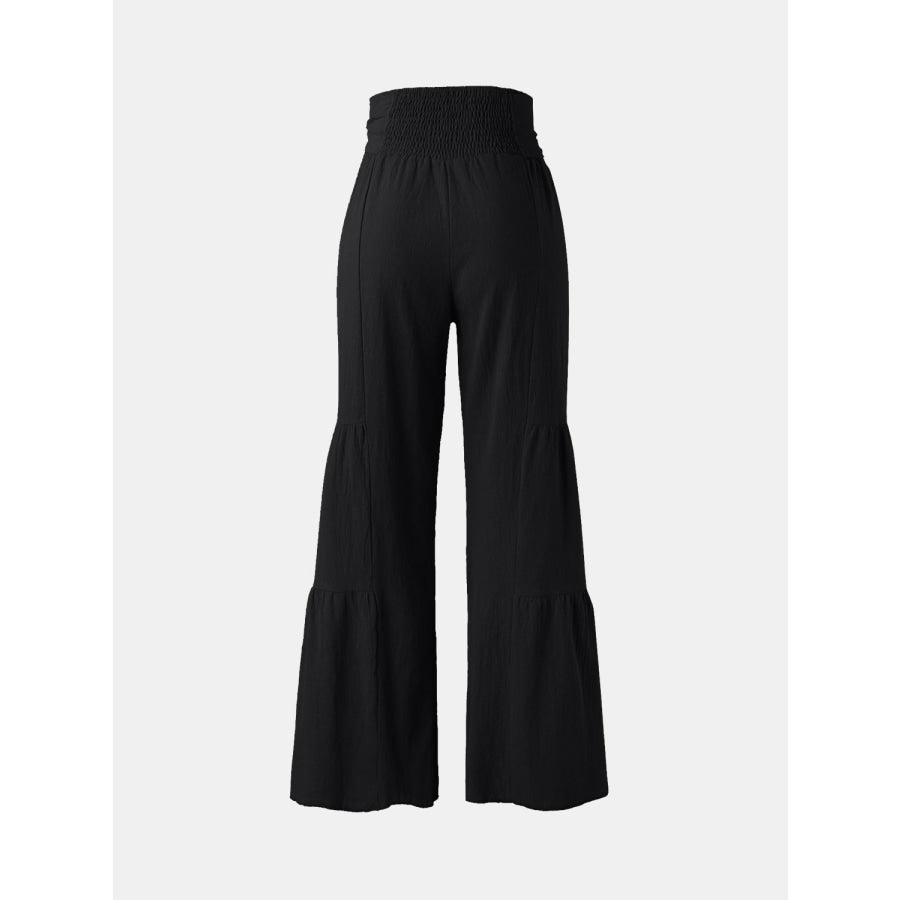 Tied Ruched Wide Leg Pants Black / S Apparel and Accessories