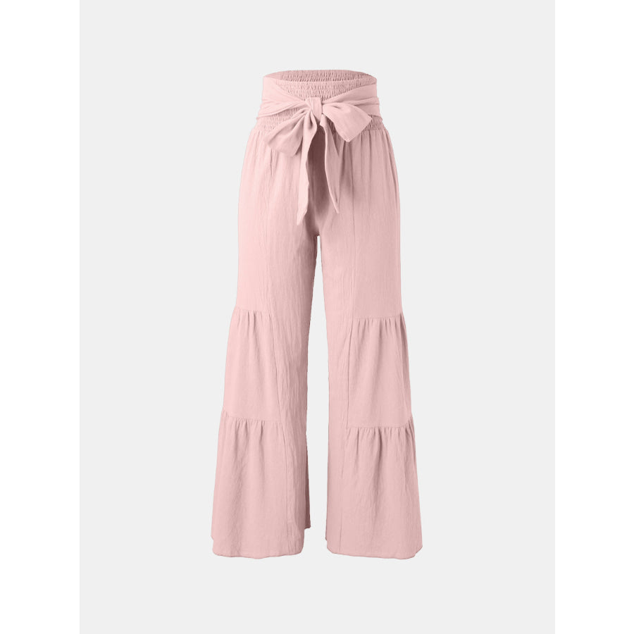 Tied Ruched Wide Leg Pants Blush Pink / S Apparel and Accessories