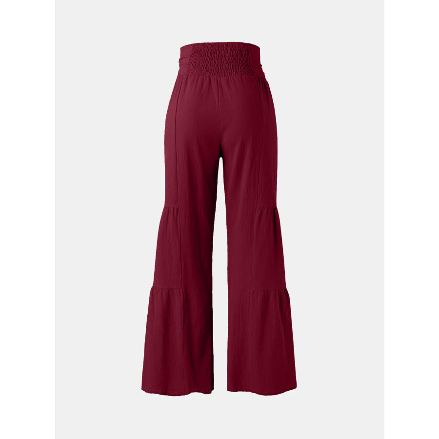 Tied Ruched Wide Leg Pants Burgundy / S Apparel and Accessories