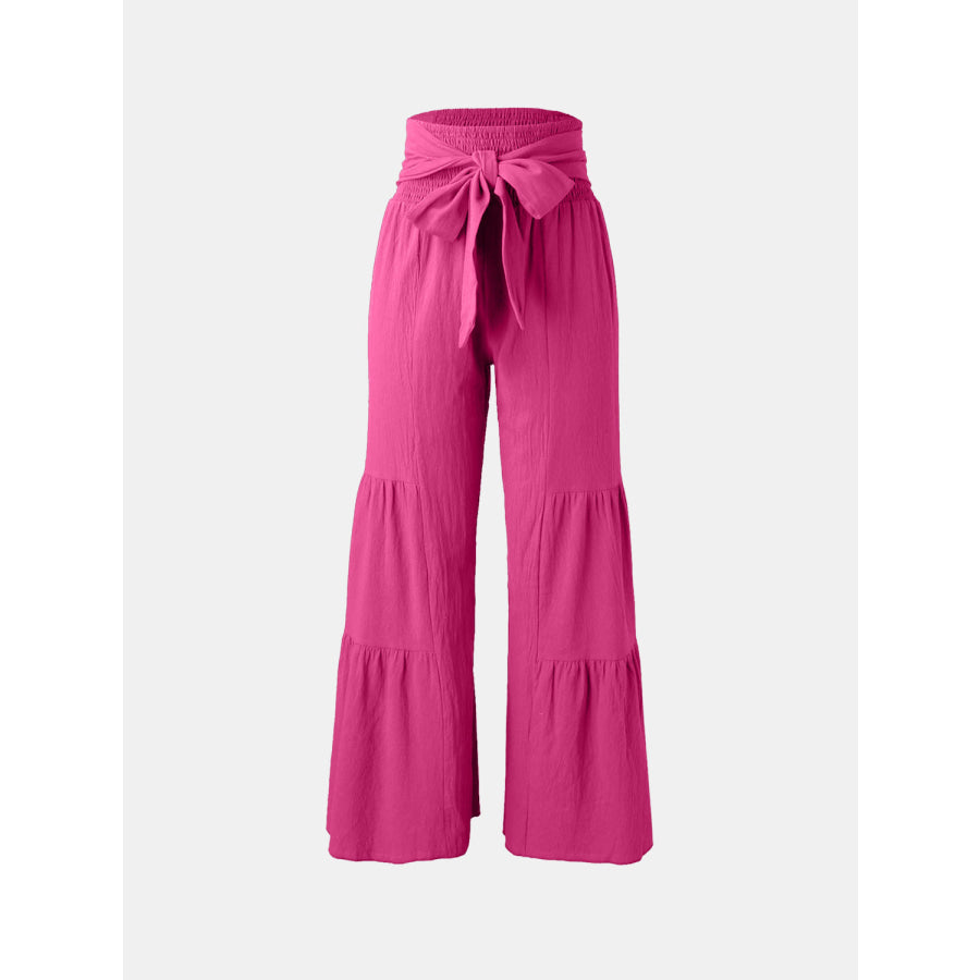 Tied Ruched Wide Leg Pants Deep Rose / S Apparel and Accessories