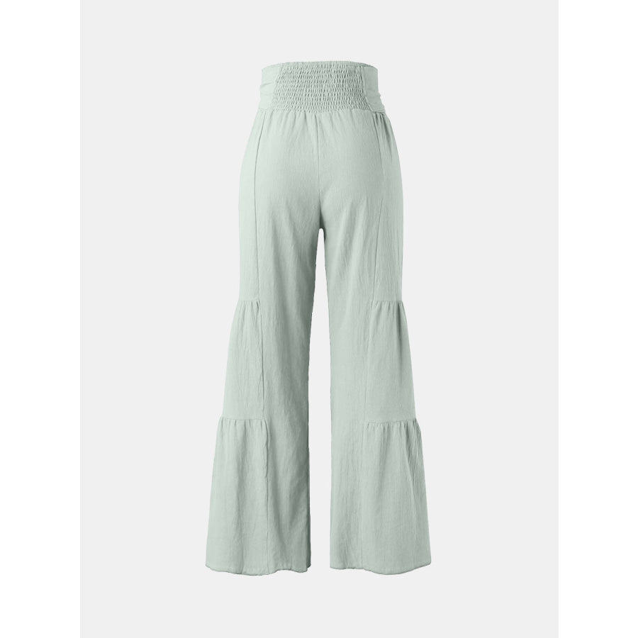 Tied Ruched Wide Leg Pants Light Green / S Apparel and Accessories