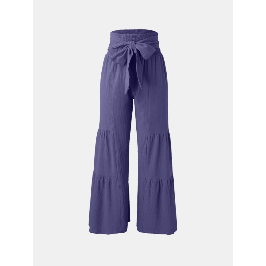 Tied Ruched Wide Leg Pants Light Indigo / S Apparel and Accessories