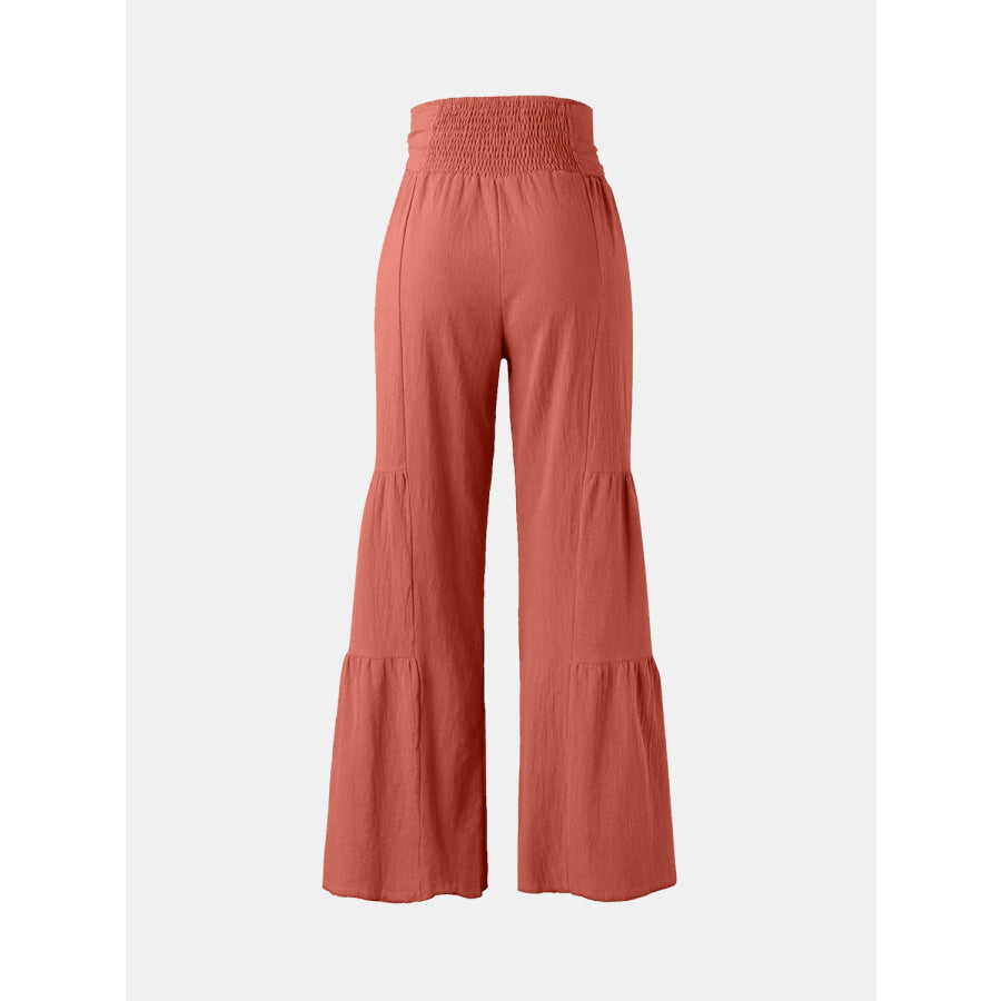 Tied Ruched Wide Leg Pants Orange-Red / S Apparel and Accessories