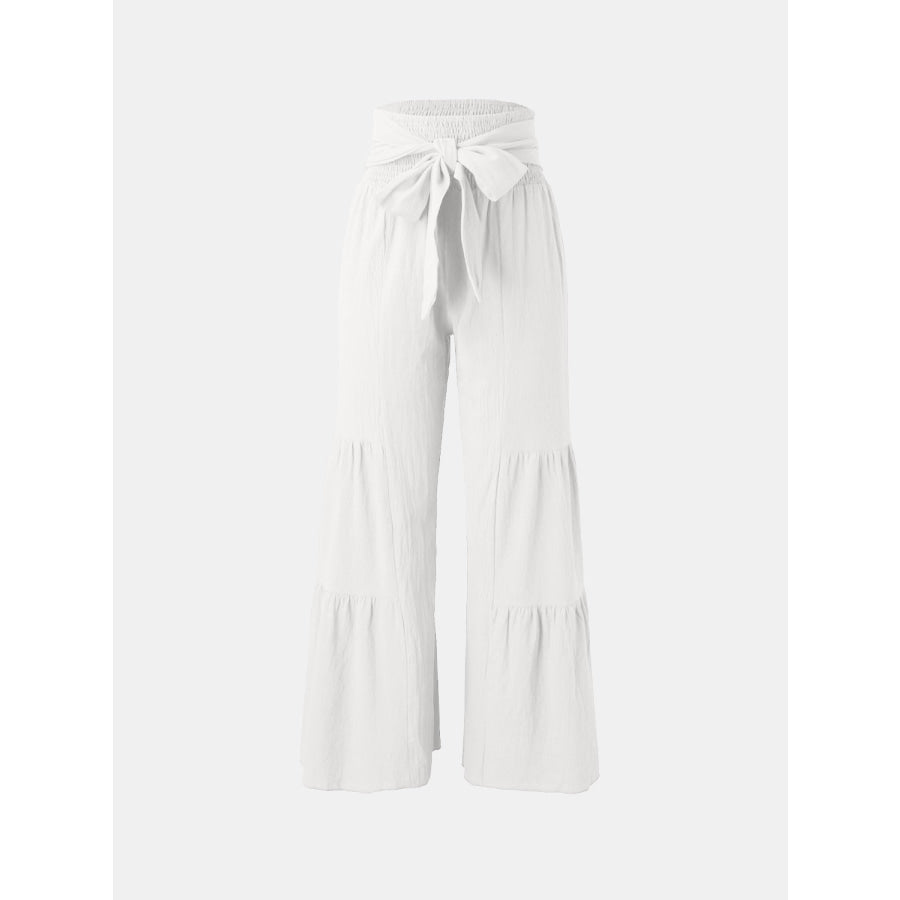 Tied Ruched Wide Leg Pants White / S Apparel and Accessories