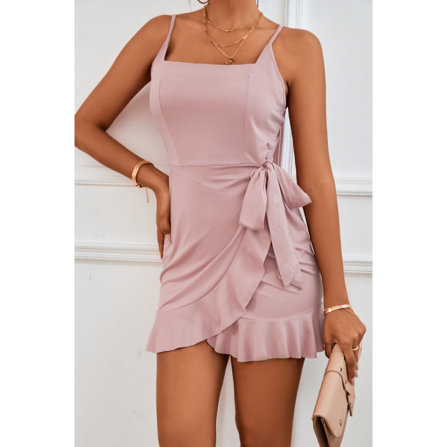 Tied Ruffle Trim Sleeveless Mini Dress