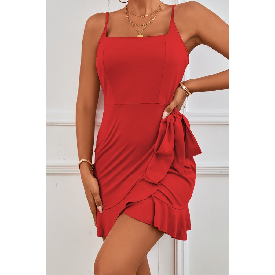 Tied Ruffle Trim Sleeveless Mini Dress