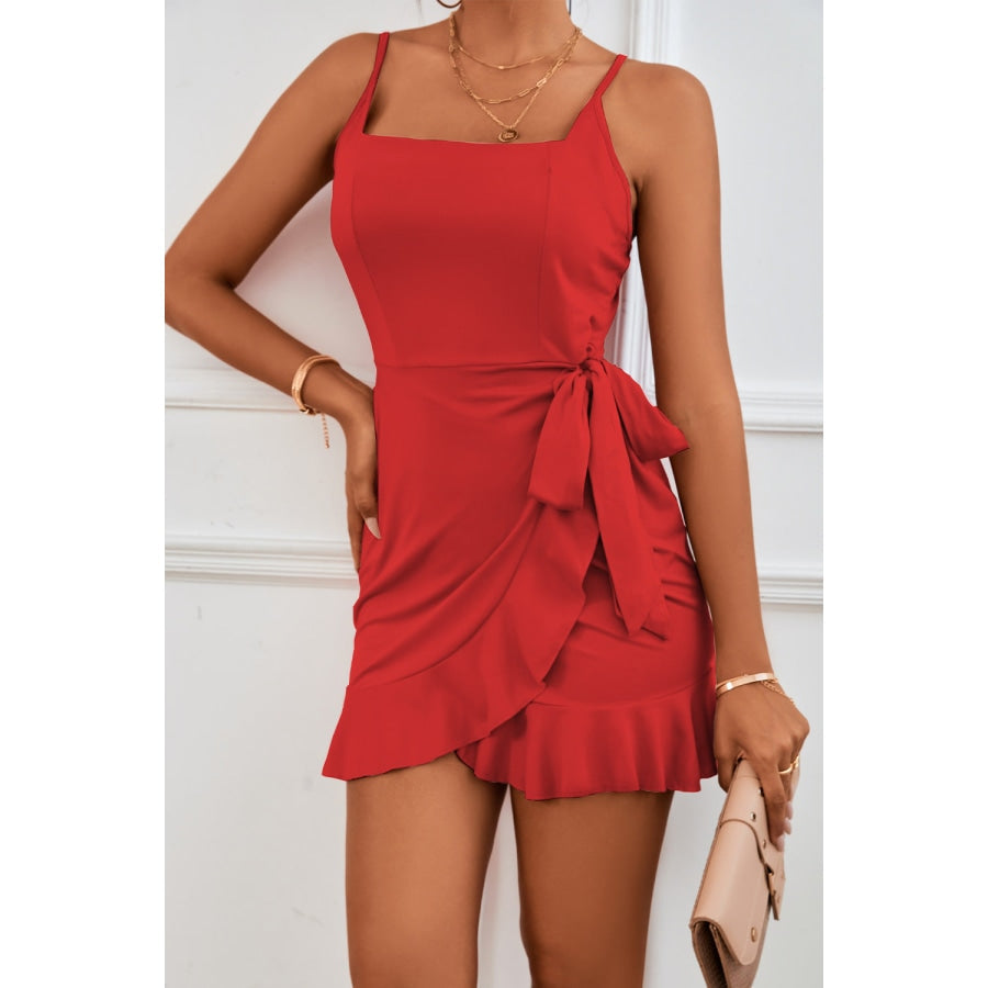 Tied Ruffle Trim Sleeveless Mini Dress