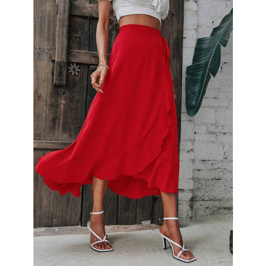 Tied Ruffled Midi Skirt Apparel and Accessories