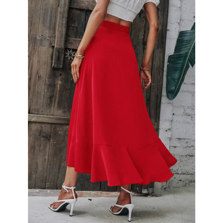 Tied Ruffled Midi Skirt Apparel and Accessories