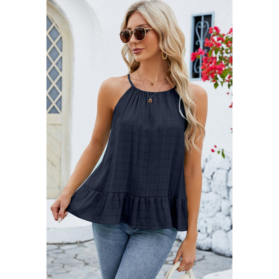 Tied Ruffled Round Neck Cami Apparel and Accessories