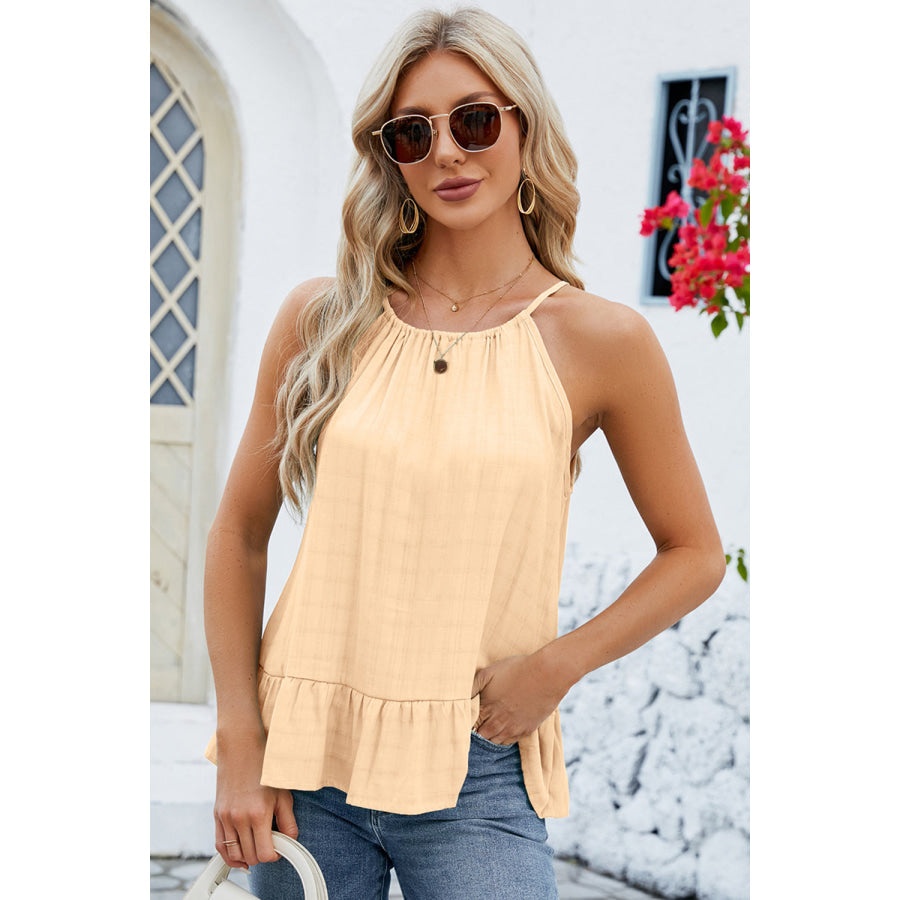 Tied Ruffled Round Neck Cami Apparel and Accessories