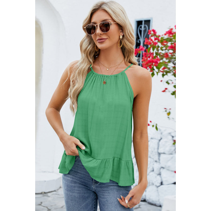 Tied Ruffled Round Neck Cami Apparel and Accessories