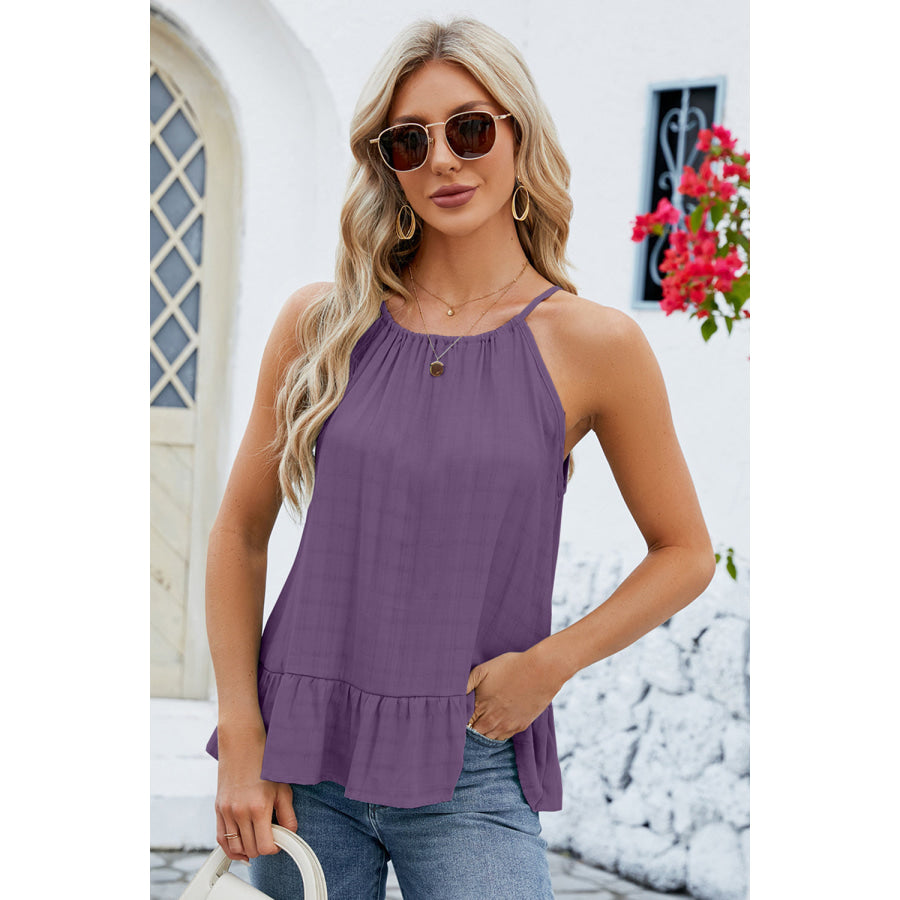 Tied Ruffled Round Neck Cami Apparel and Accessories