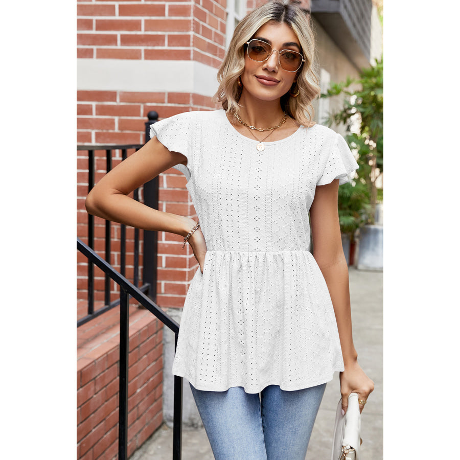 Tied Ruffled Round Neck Peplum T - Shirt Apparel and Accessories