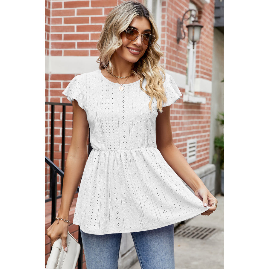 Tied Ruffled Round Neck Peplum T - Shirt Apparel and Accessories