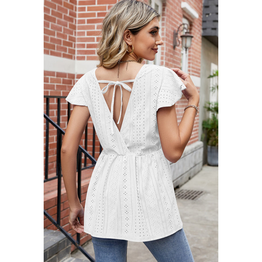 Tied Ruffled Round Neck Peplum T - Shirt Apparel and Accessories