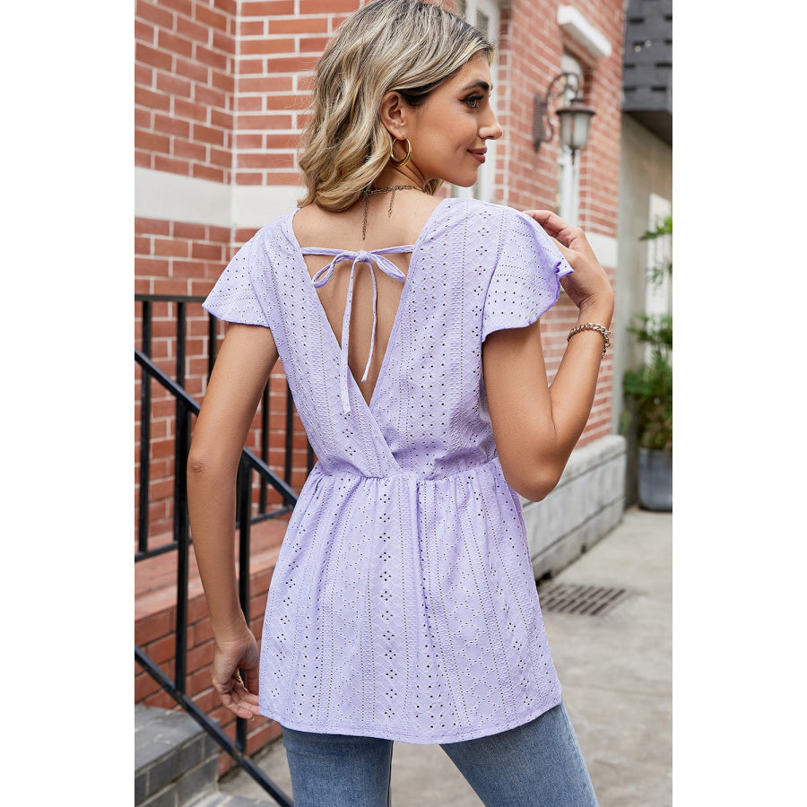 Tied Ruffled Round Neck Peplum T - Shirt Apparel and Accessories