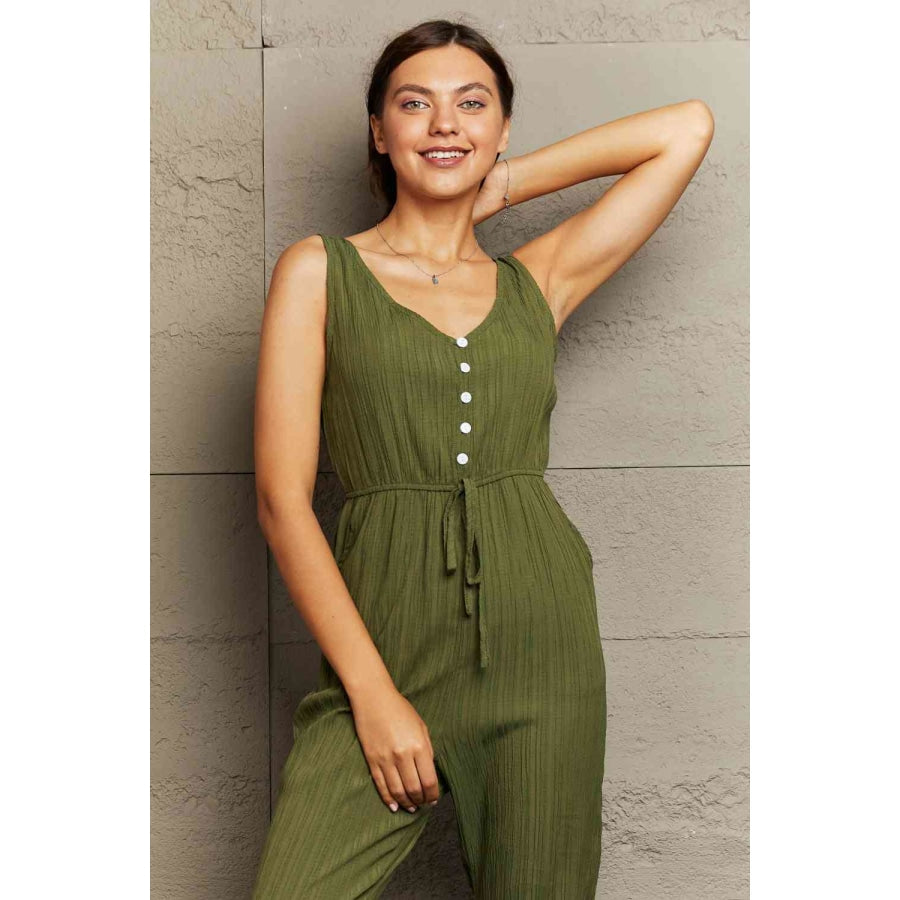 Tied Sleeveless Jumpsuit with Pockets Apparel and Accessories