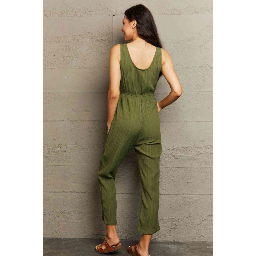 Tied Sleeveless Jumpsuit with Pockets Apparel and Accessories