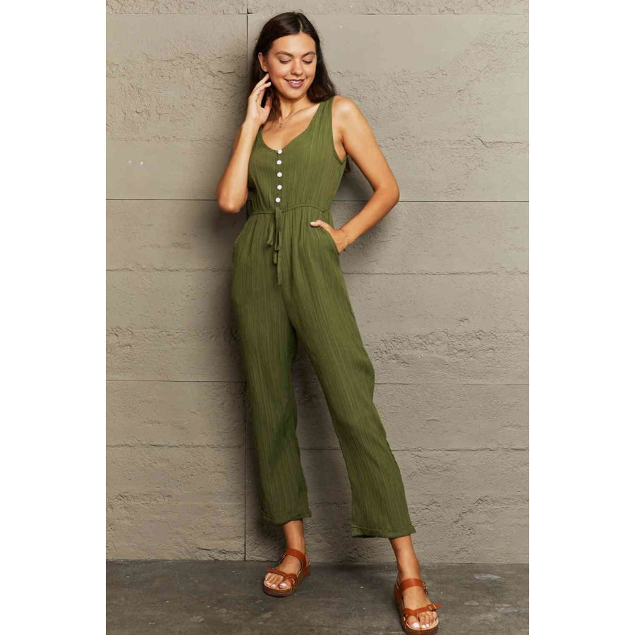 Tied Sleeveless Jumpsuit with Pockets Apparel and Accessories