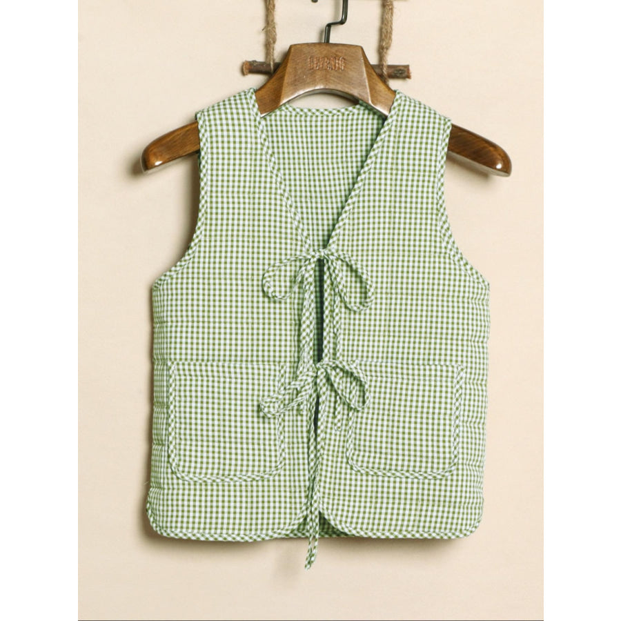 Tied Sleeveless Vest Coat Gum Leaf / S Apparel and Accessories