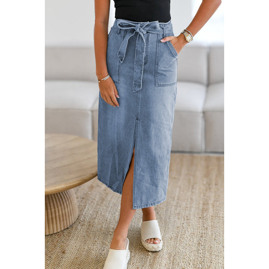 Tied Slit Denim Skirt Medium / S Apparel and Accessories