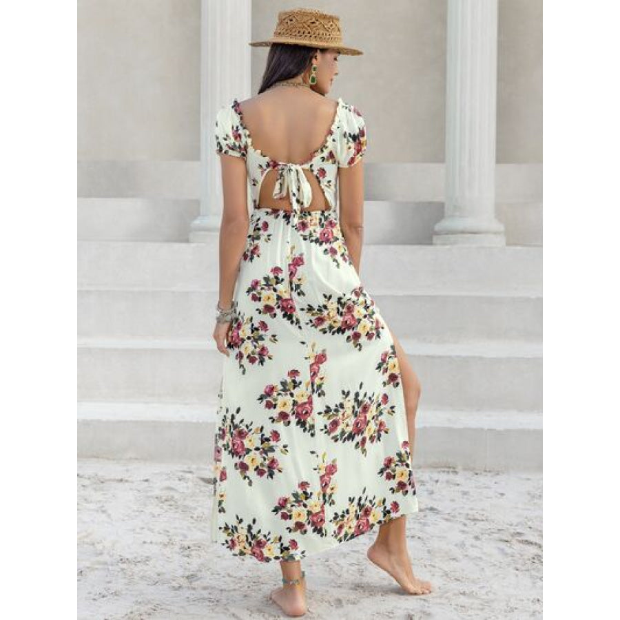 Tied Slit Floral Short Sleeve Dress Apparel and Accessories