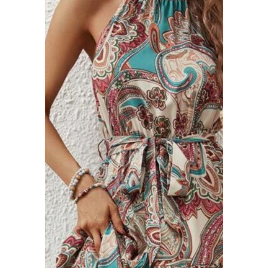 Tied Slit Floral Sleeveless Dress Apparel and Accessories