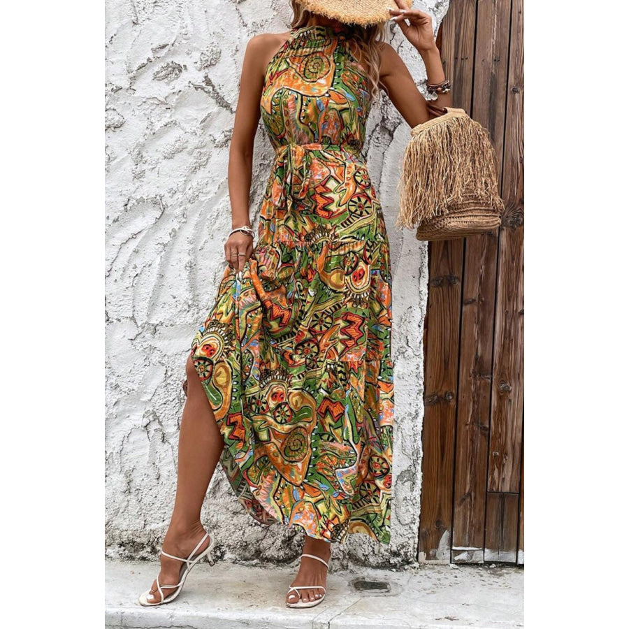 Tied Slit Floral Sleeveless Dress Apparel and Accessories