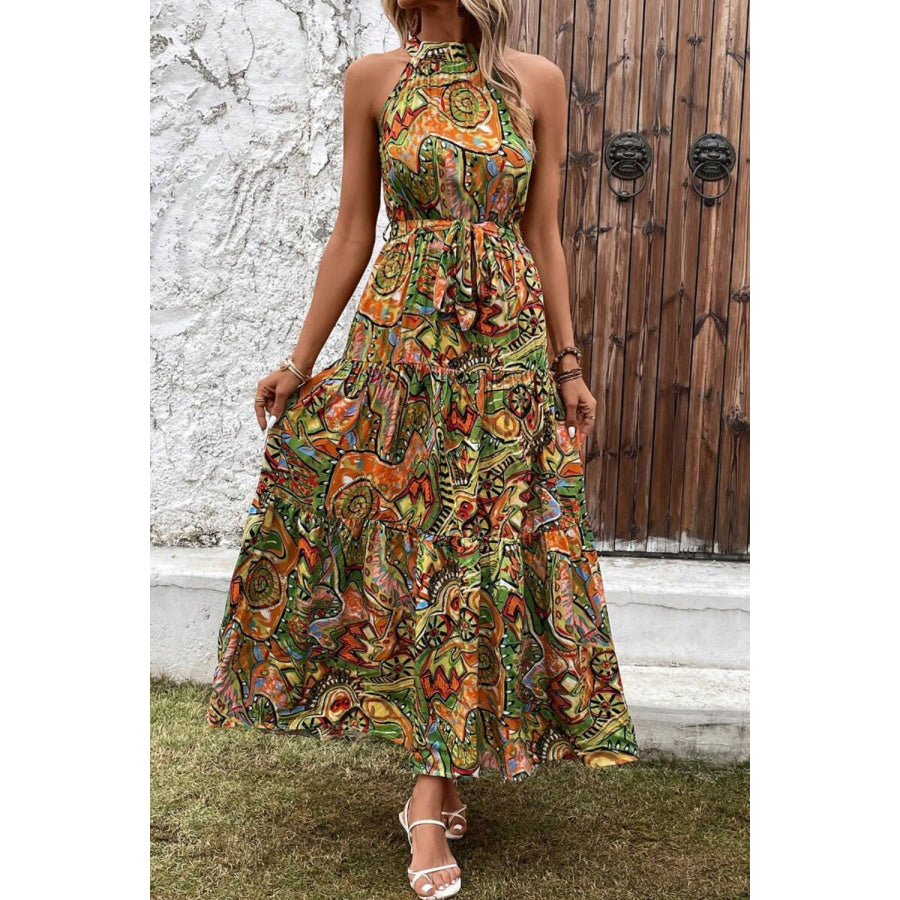 Tied Slit Floral Sleeveless Dress Apparel and Accessories