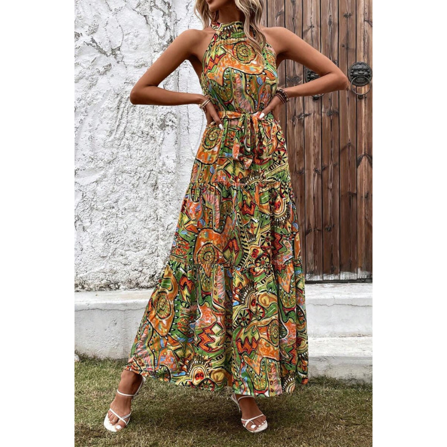 Tied Slit Floral Sleeveless Dress Apparel and Accessories