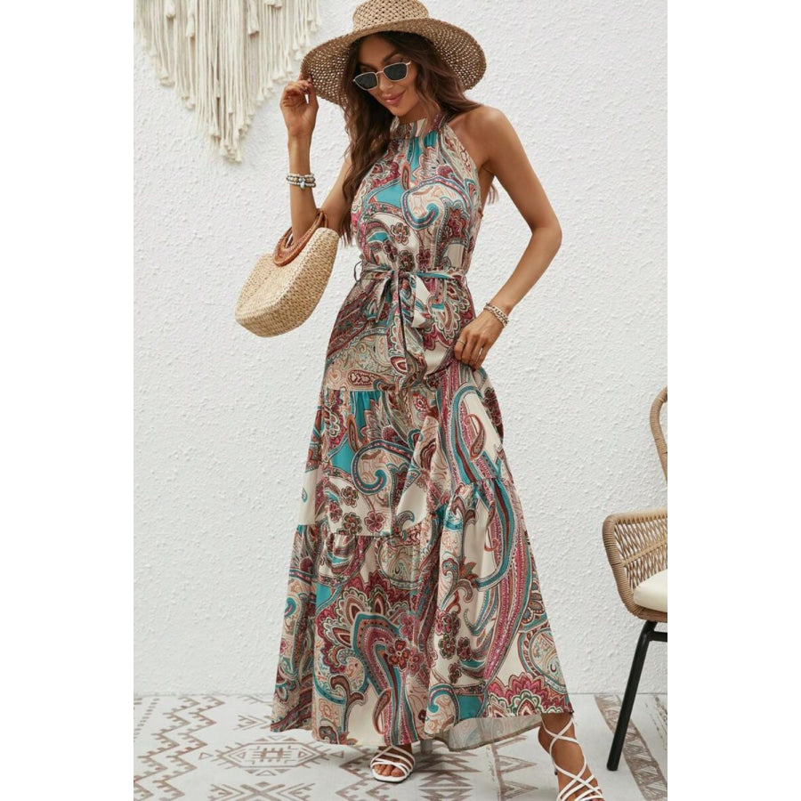 Tied Slit Floral Sleeveless Dress Dust Storm / S Apparel and Accessories