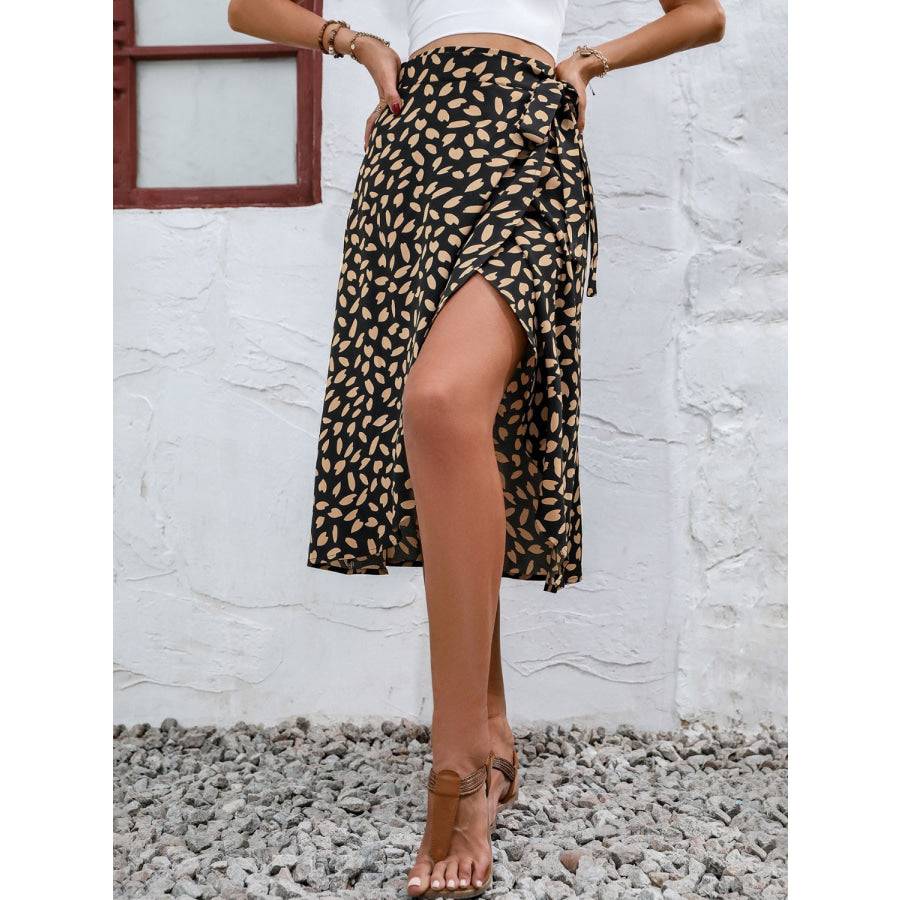 Tied Slit Printed Skirt Apparel and Accessories