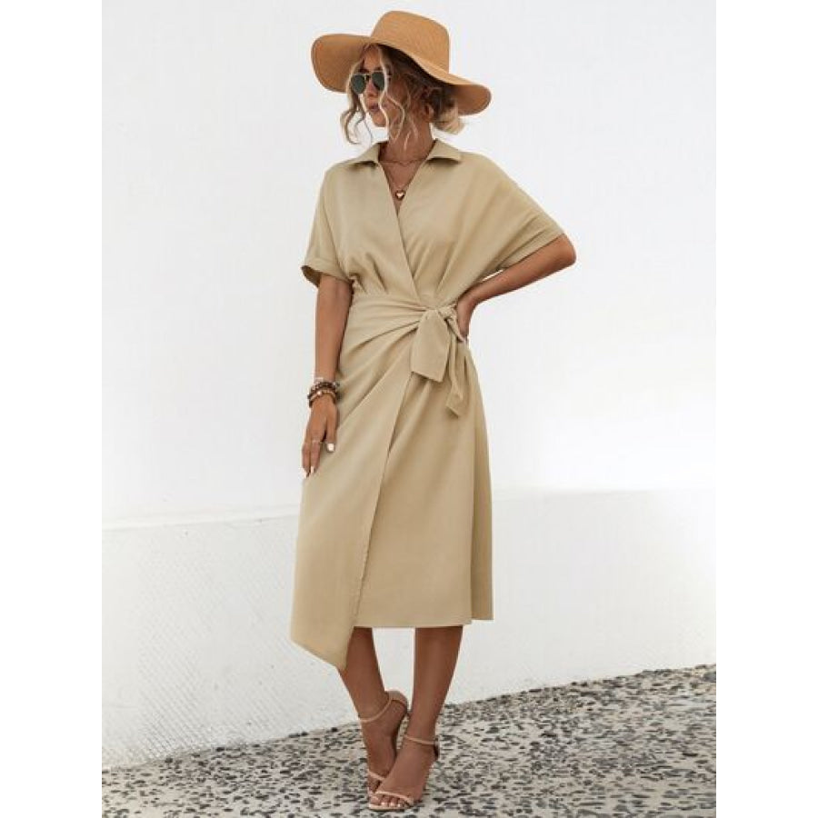 Tied Slit Short Sleeve Dress Apparel and Accessories