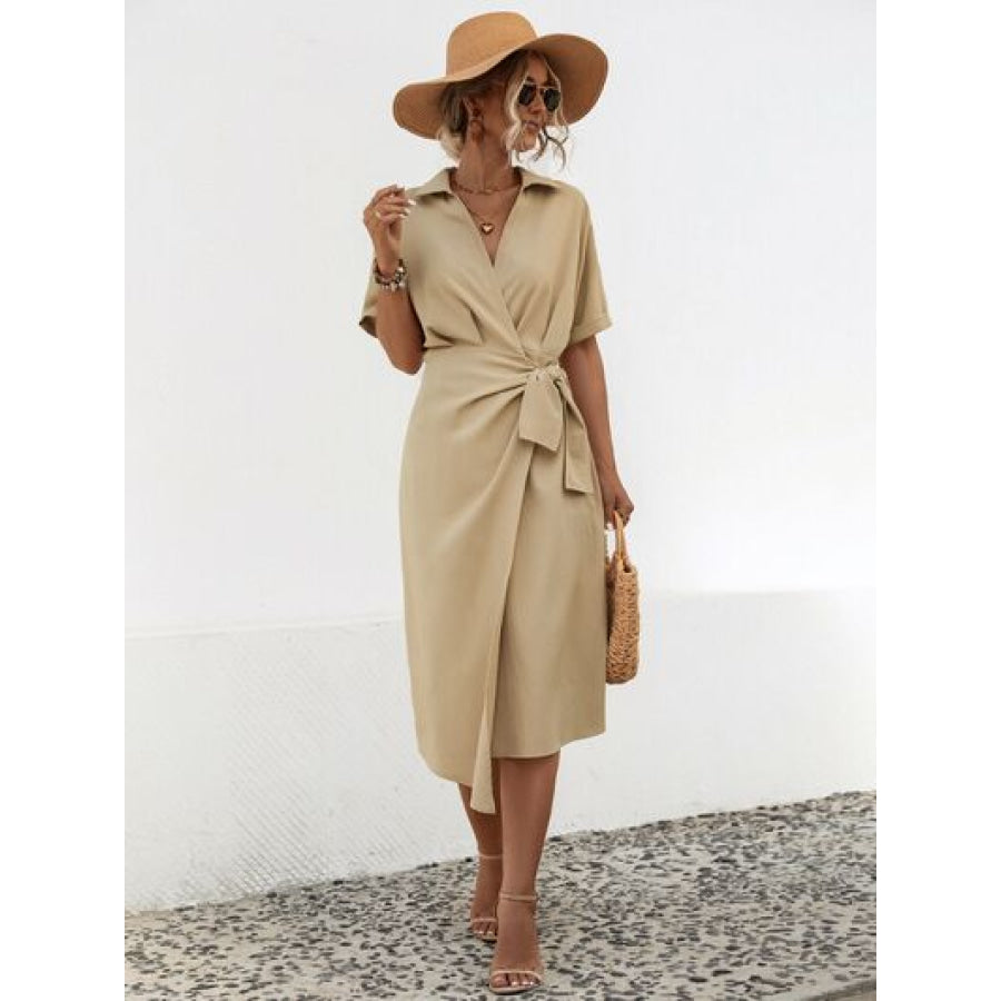 Tied Slit Short Sleeve Dress Apparel and Accessories