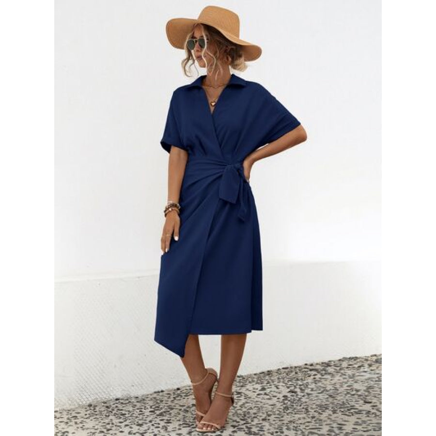 Tied Slit Short Sleeve Dress Apparel and Accessories