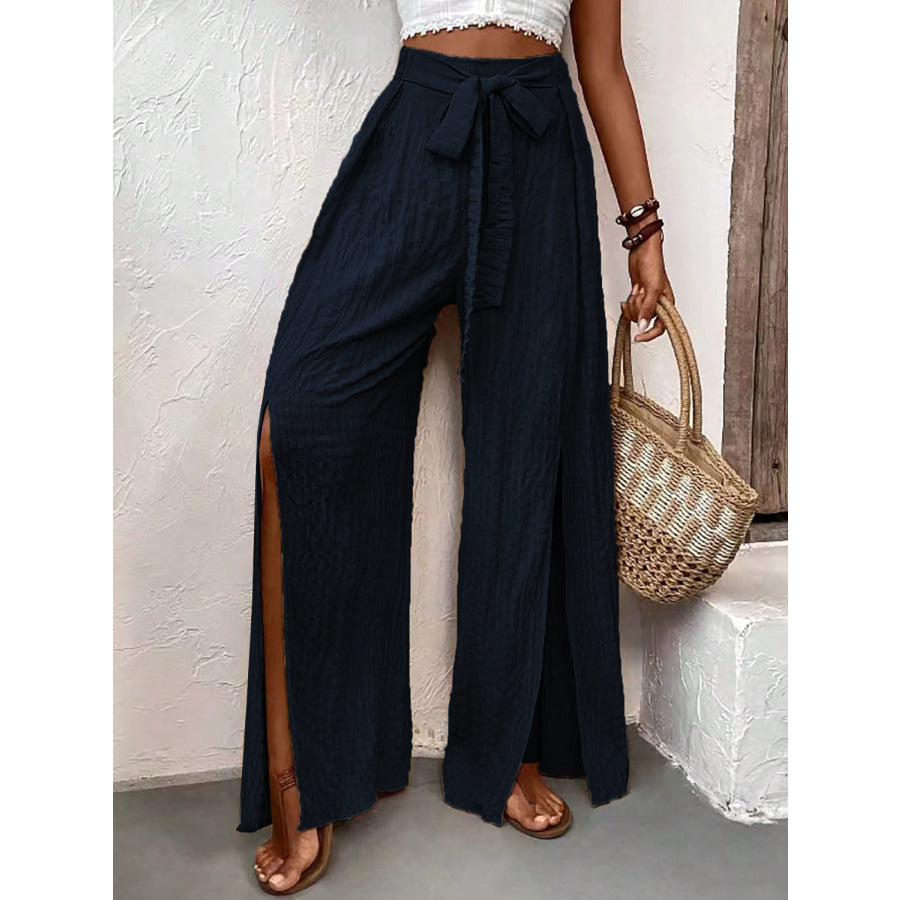 Tied Slit Wide Leg Pants Apparel and Accessories