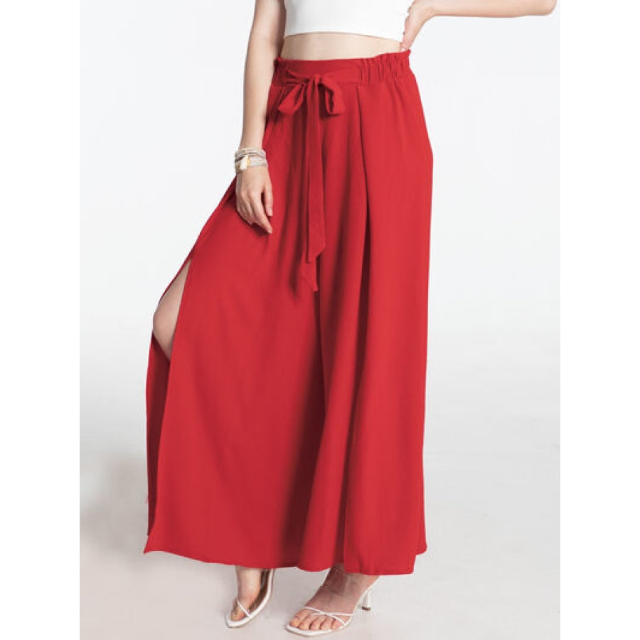 Tied Slit Wide Leg Pants Apparel and Accessories