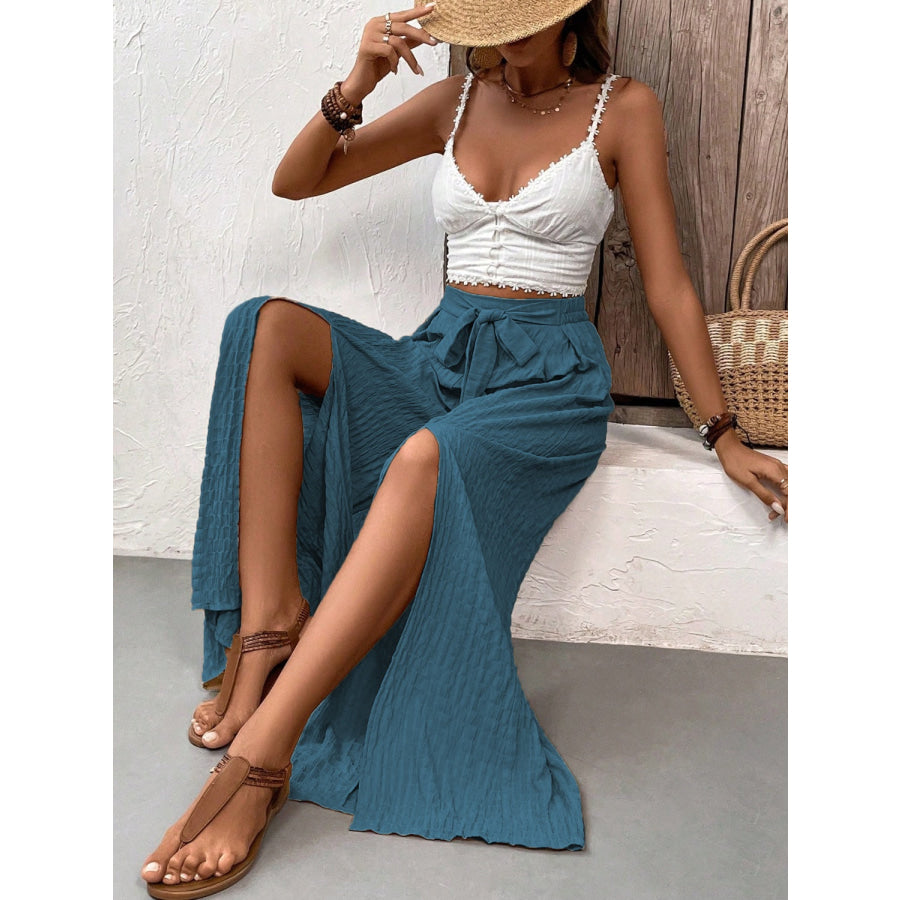 Tied Slit Wide Leg Pants Apparel and Accessories