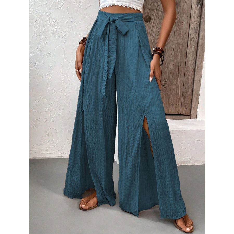 Tied Slit Wide Leg Pants Apparel and Accessories