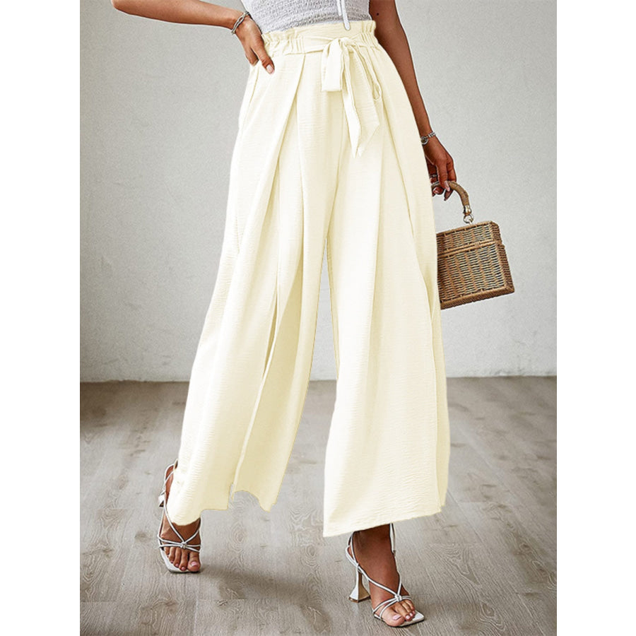 Tied Slit Wide Leg Pants Apparel and Accessories