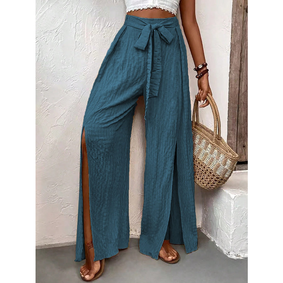 Tied Slit Wide Leg Pants Apparel and Accessories
