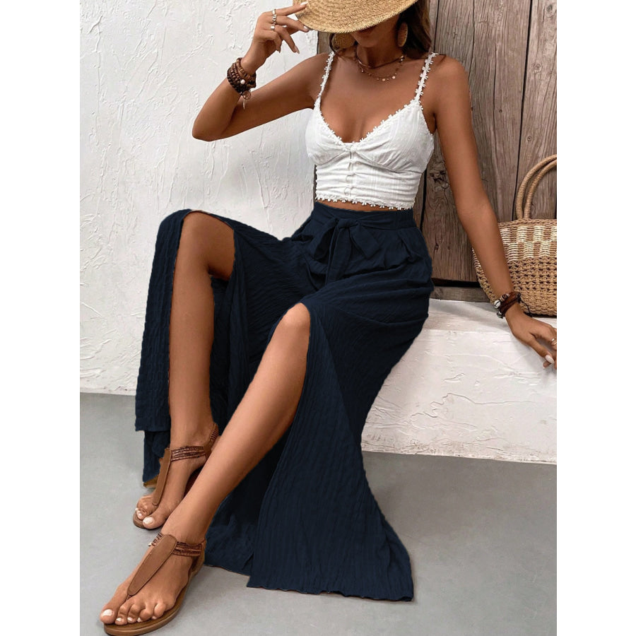 Tied Slit Wide Leg Pants Apparel and Accessories