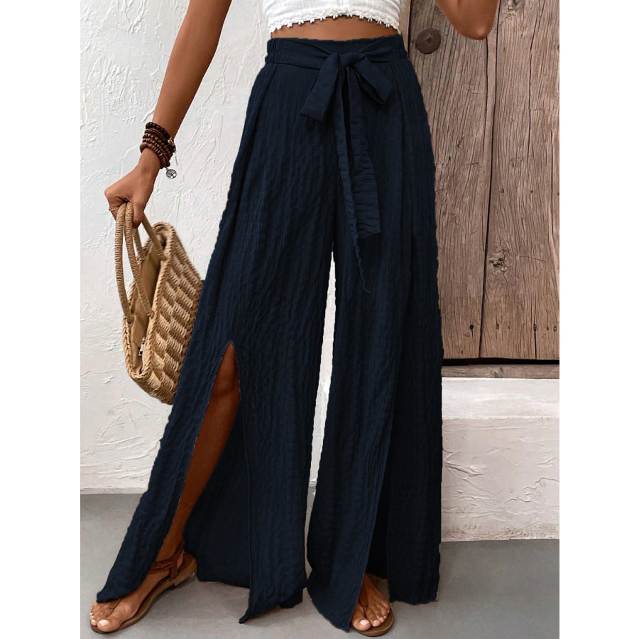 Tied Slit Wide Leg Pants Apparel and Accessories