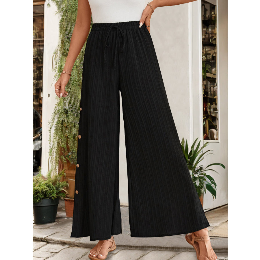 Tied Slit Wide Leg Pants Black / S Apparel and Accessories