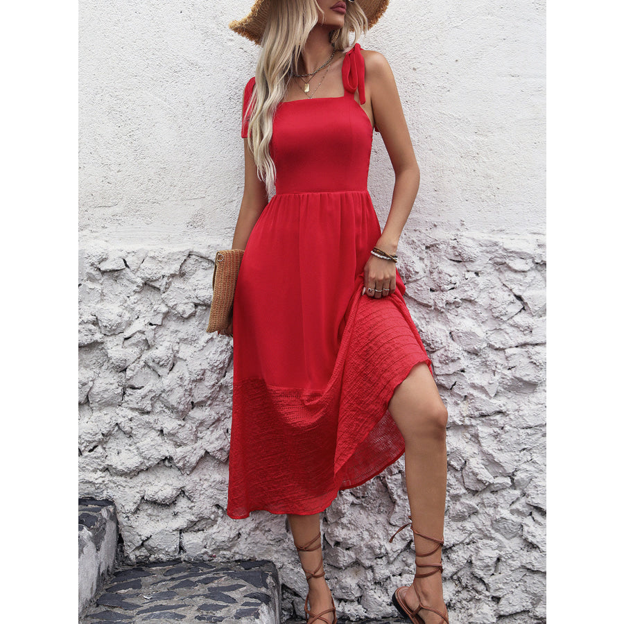 Tied Smocked Sleeveless Midi Dress Apparel and Accessories