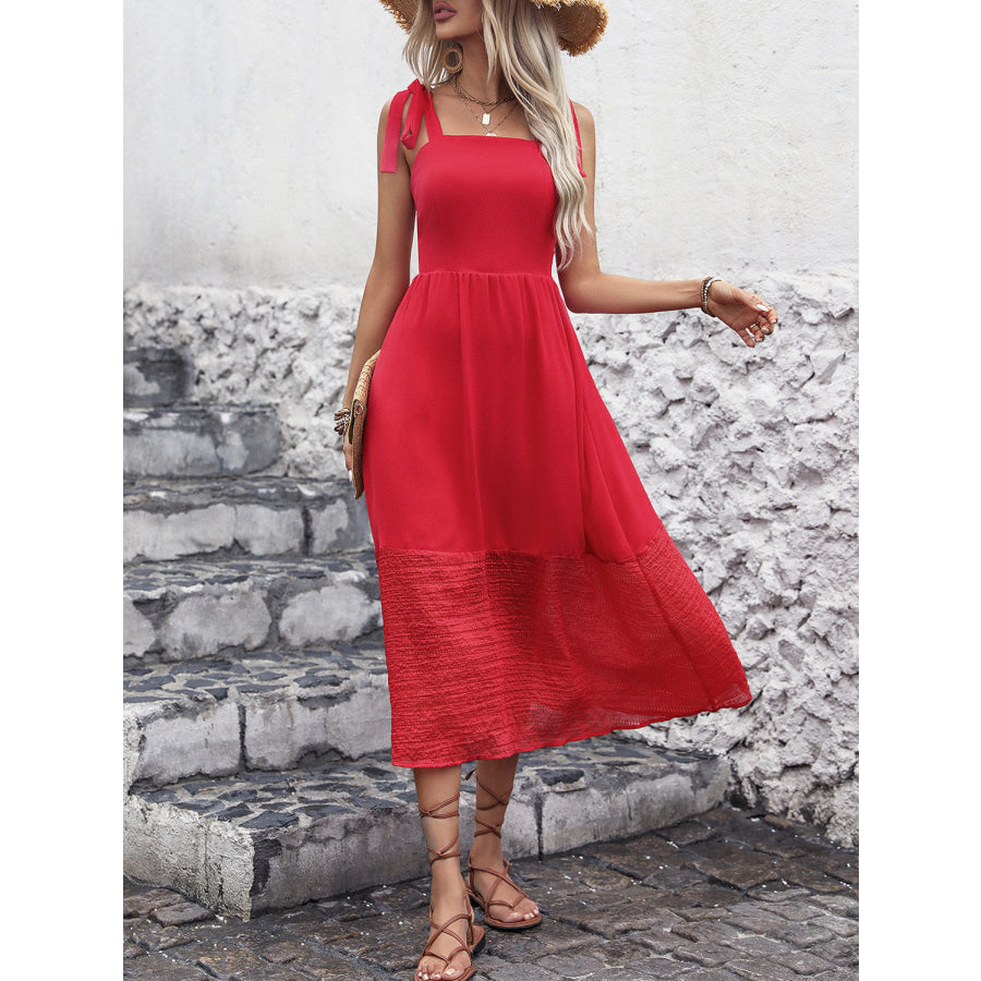 Tied Smocked Sleeveless Midi Dress Apparel and Accessories