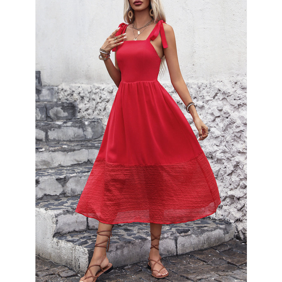 Tied Smocked Sleeveless Midi Dress Apparel and Accessories